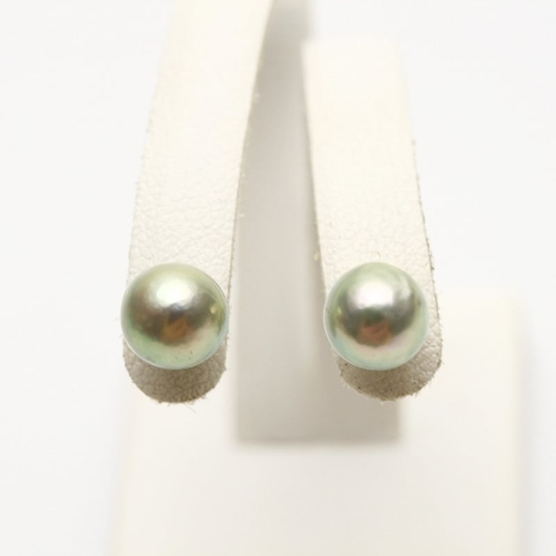 アコヤ真珠パールピアス 6.5-7.0mm ナチュラルゴールドグリーンカラー 