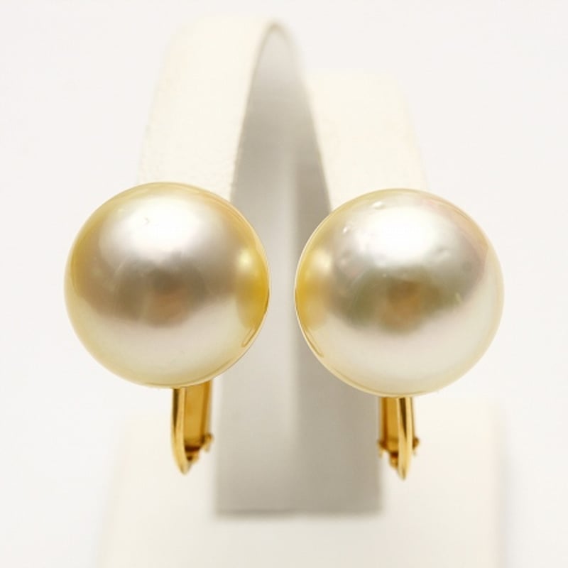 南洋白蝶真珠パールイヤリング 13mm ナチュラルゴールドカラー 