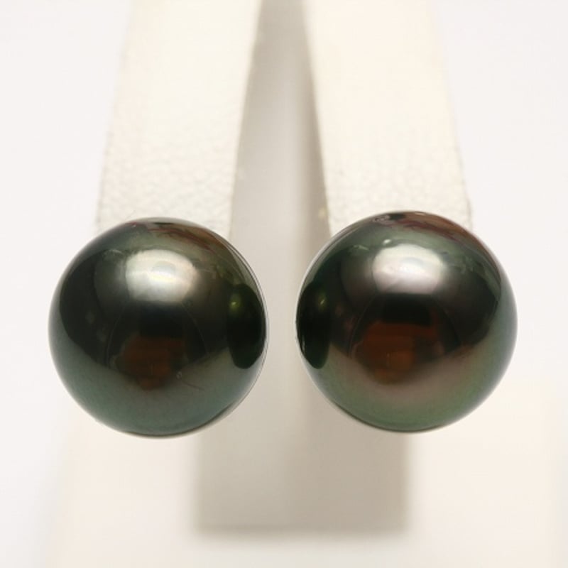 タヒチ黒蝶真珠パールピアス 10mm グリーンブラックカラー K18製 入学 