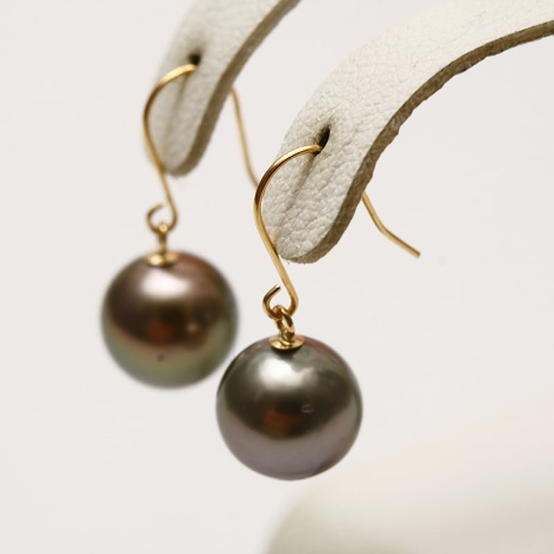 タヒチ黒蝶真珠パールピアス 7mm グリーングレーカラー K18製 | eiho-pearl