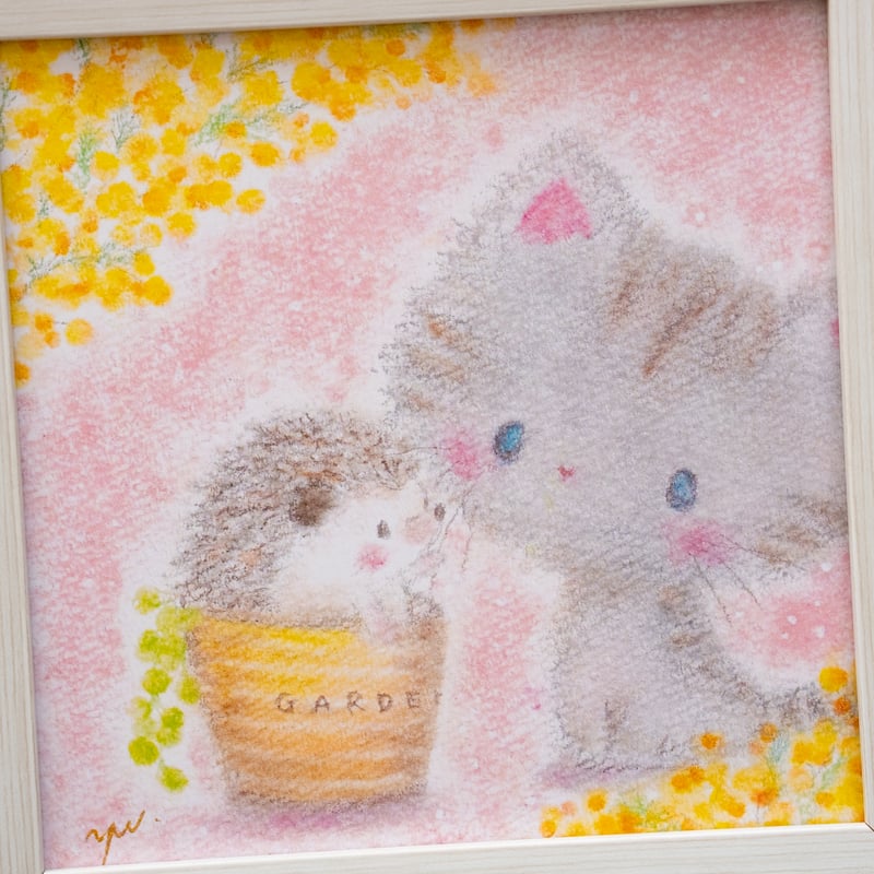 送料無料｜【複製画】「優しい時間」 パステルアート はりねずみ 猫