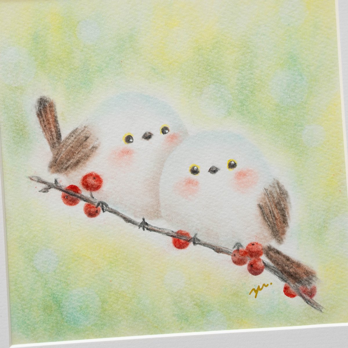 原画・フレーム付き】「雪の妖精シマエナガ」 パステルアート 鳥 冬