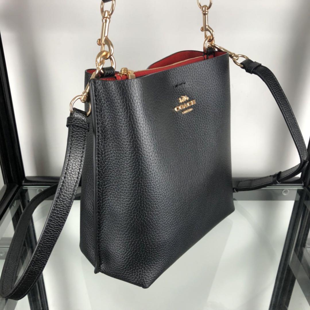 COACH ブラック レザー ショルダーモリーパケットバッグ COACH ショルダーバッグ モリー バケット バッグ レザー
