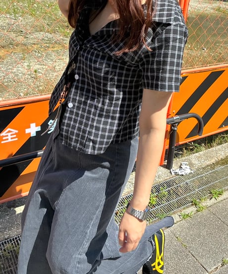 スリムフィットチェック半袖シャツ