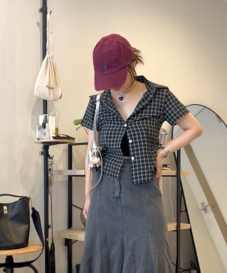 スリムフィットチェック半袖シャツ