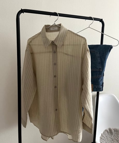 リネン混ストライプシャツ