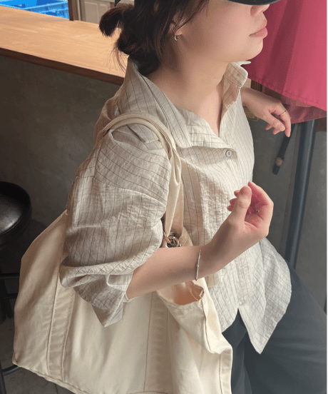 リネン混ストライプシャツ