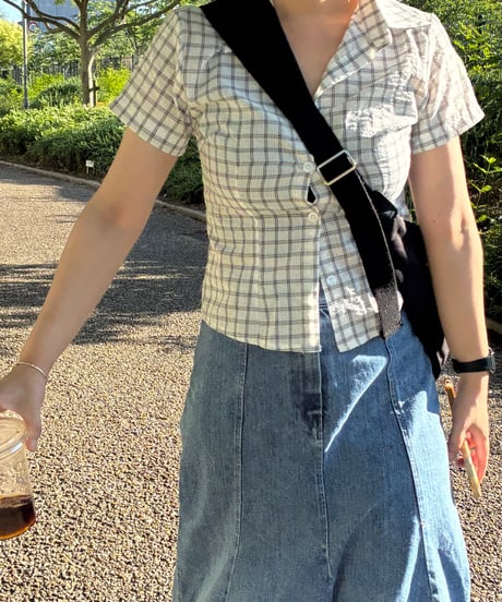 スリムフィットチェック半袖シャツ