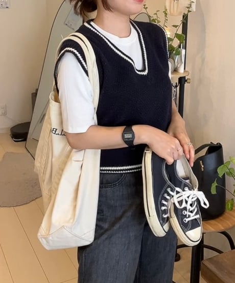 クルーネックリブT