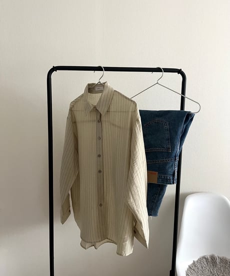 リネン混ストライプシャツ