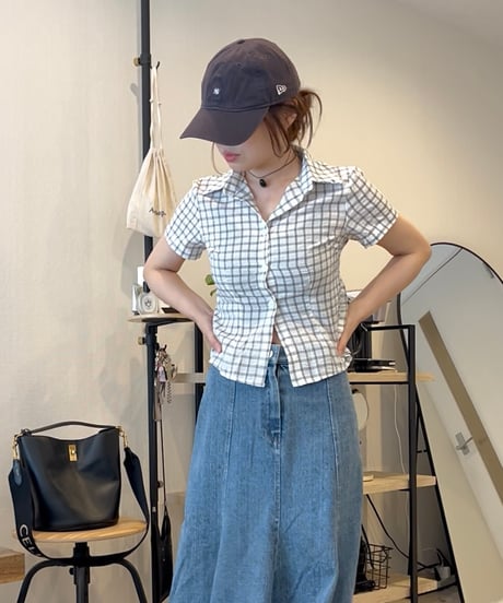 スリムフィットチェック半袖シャツ