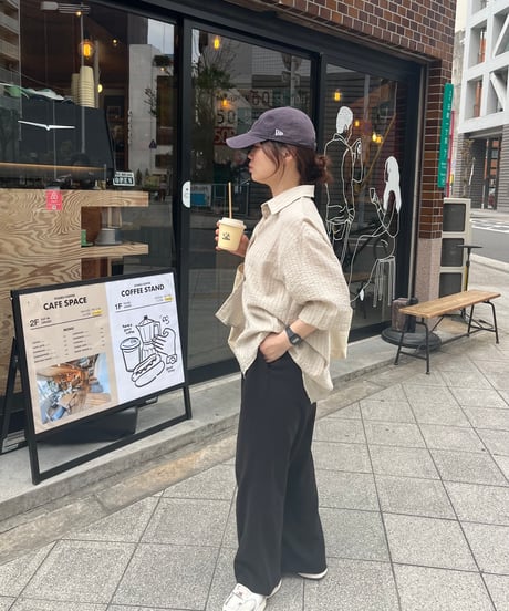 リネン混ストライプシャツ