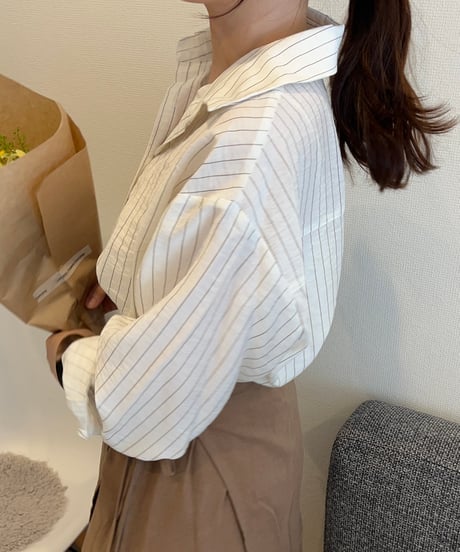 リネン混ストライプシャツ
