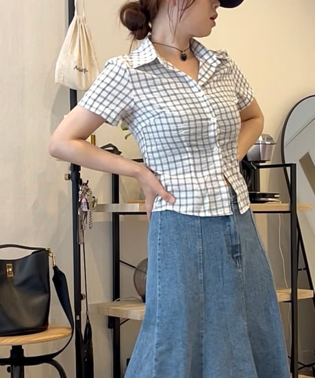 スリムフィットチェック半袖シャツ