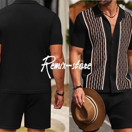 ★SUMMERニットをセットです◎ クラシック オールド ニット ウェア セットアップ 全6色 半袖 メンズ M〜3XL ヴィンテージ レトロ★T830