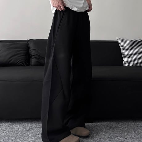 変形 ワイドスウェットパンツ ブラック L ウエストゴム 紐付き ワイドパンツ