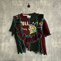 フリルTシャツ【black×Bordeaux】