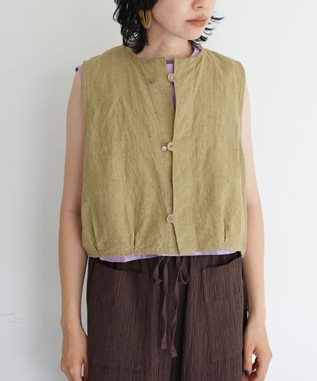 SOMEYA+METHO+puraa / handle button short vest (botanical khaki)