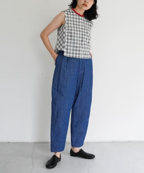 KROMALUDI / Hand Woven Sleeveless Top (Jharna Gingham)
