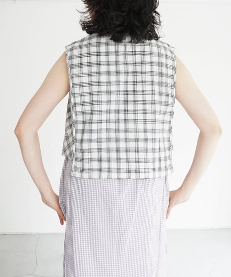 KROMALUDI / Hand Woven Sleeveless Top (Jharna Gingham)