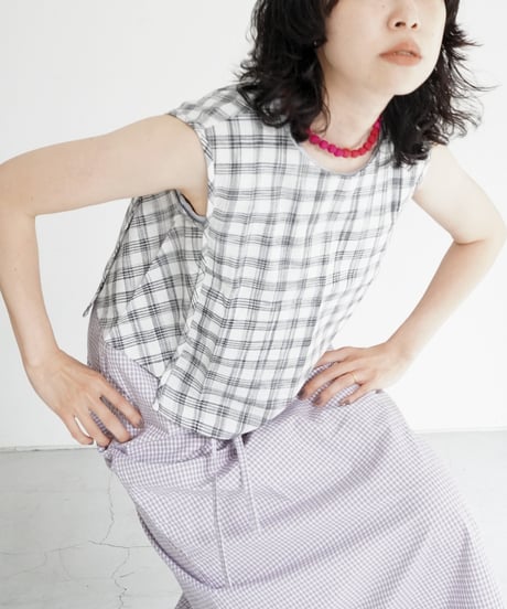 KROMALUDI / Hand Woven Sleeveless Top (Jharna Gingham)