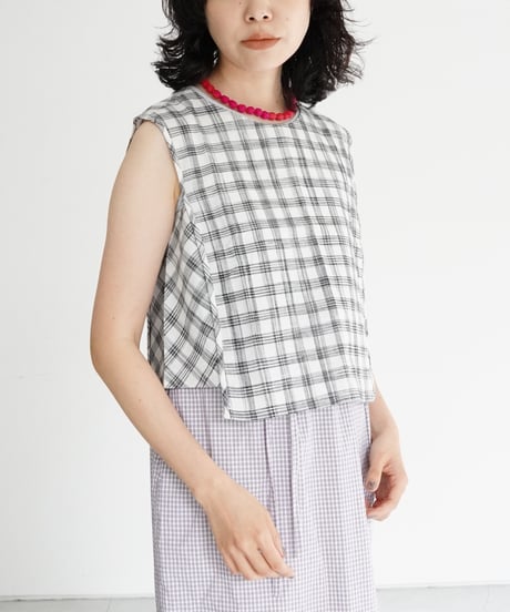 KROMALUDI / Hand Woven Sleeveless Top (Jharna Gingham)