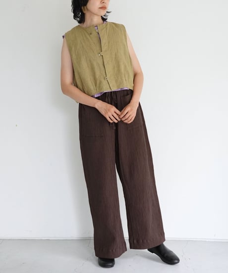 SOMEYA+METHO+puraa / handle button short vest (botanical khaki)