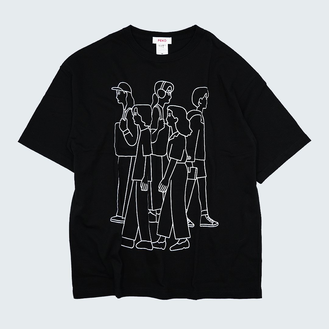 朝野ペコ Tシャツ『 歩く人 』/ ブラック | LIN gallery