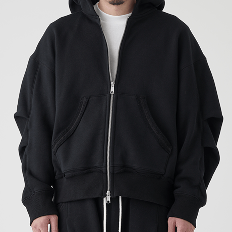 WANTHEM｜LOOSE ELBOW TUCK ZIP-UP HOODIE