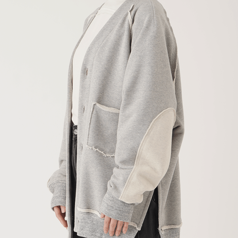 WANTHEM｜INSIDEOUT ELBOW PATCH SWEAT CARDIGAN-GR