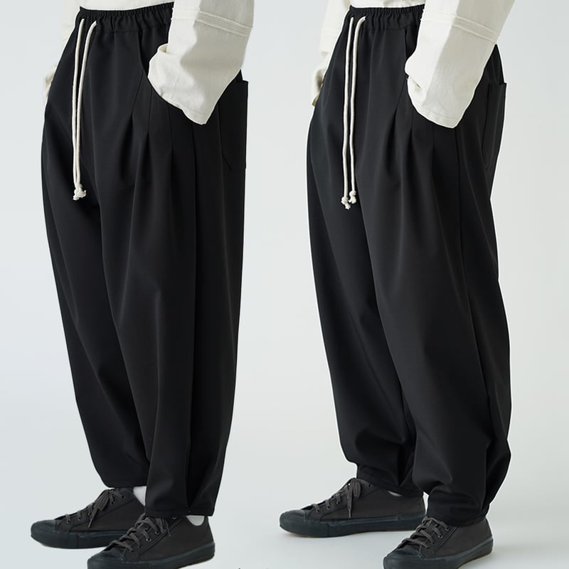 WANTHEM｜LOOSE SHIFT PLEATED PANT-BLACK | WANTHE