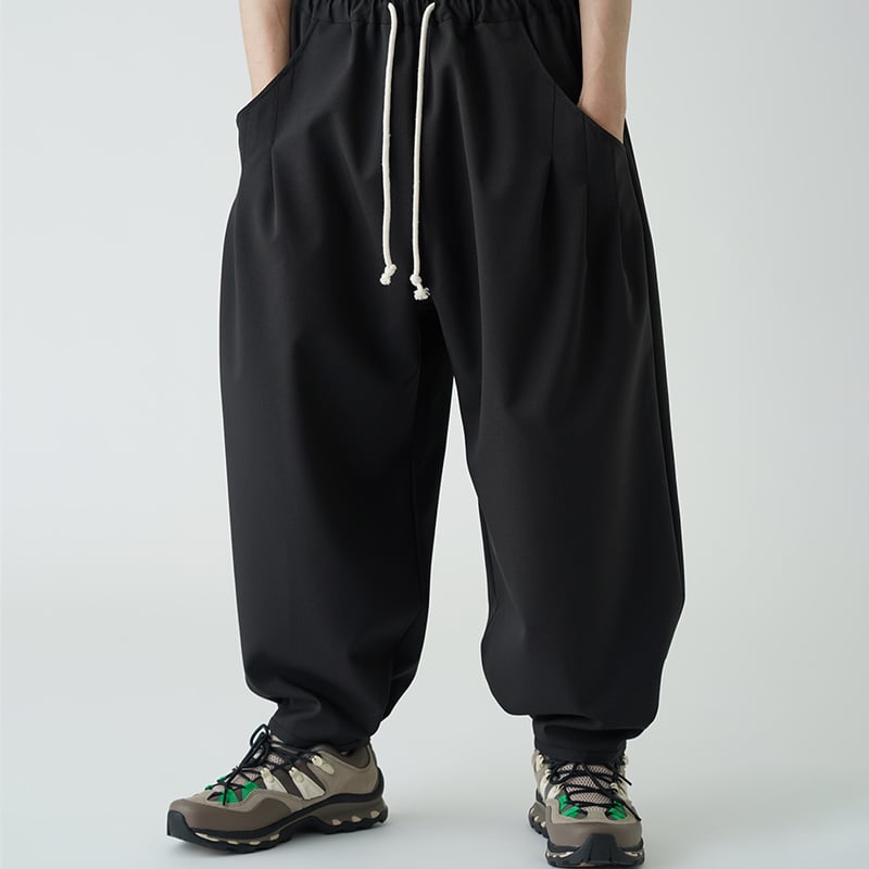 WANTHEM｜LOOSE SHIFT PLEATED PANT-BLACK | WANTHE