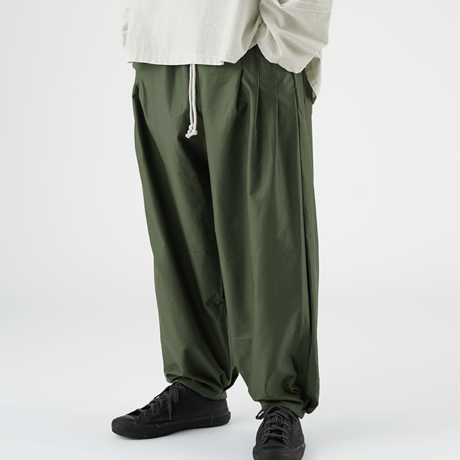WANTHEM｜LOOSE SHIFT PLEATED PANT  2TONE KHAKI