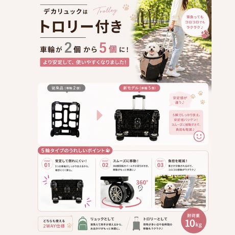 Daisuki リュック LLサイズ リュック型キャリーバッグ 犬猫用 トロリー付き