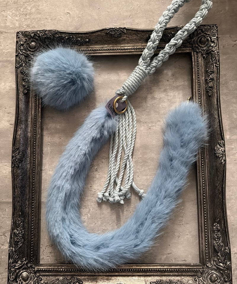 新品　レオンドッグ　パウズリビング　犬　リード　ファー　マクラメ　グレー　小型犬 LEON DOG ACCESSORIES