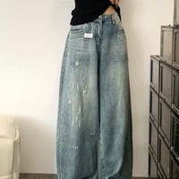 ダメージワイドルーズフィットバルーンデニムパンツ