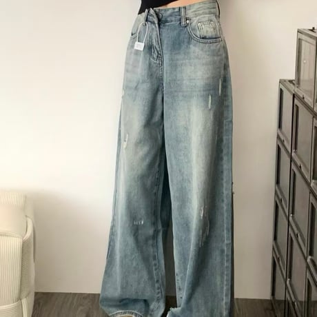 ダメージワイドルーズフィットバルーンデニムパンツ