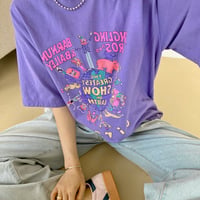 ウォッシュ加工ヴィンテージ風プリント　ラウンドネック　半袖Tシャツ