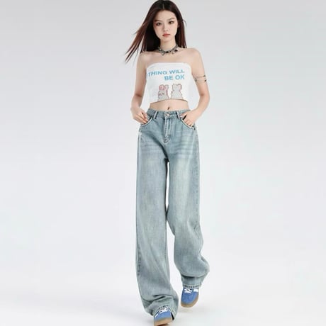 ヴィンテージルーズフィットダメージデニムパンツ