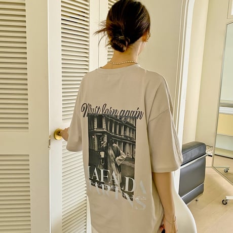 ラウンドネックオーバーサイズプリントTシャツ