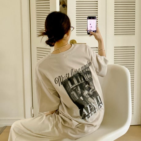 ラウンドネックオーバーサイズプリントTシャツ