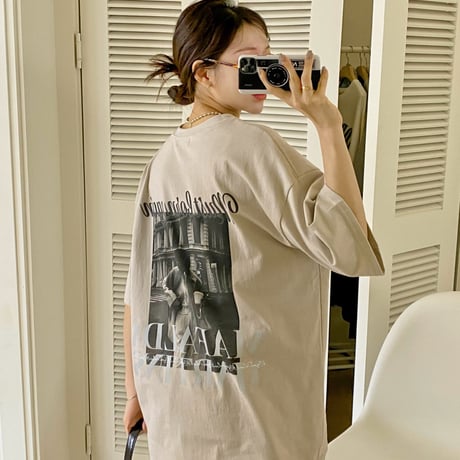 ラウンドネックオーバーサイズプリントTシャツ