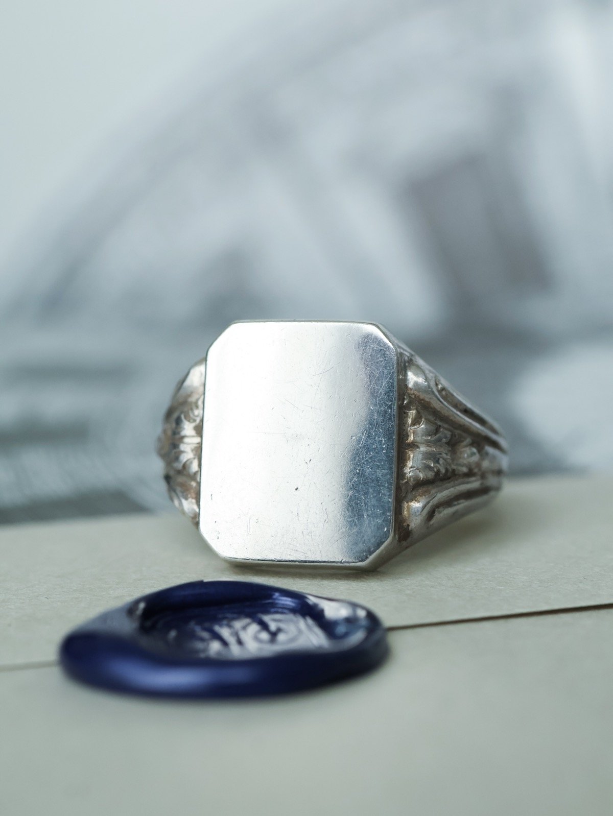 英国 シルバー925 50s ヴィンテージ アールデコ シグネットリング 13号 英国 シルバー925 50s ヴィンテージ アールデコ シグネット