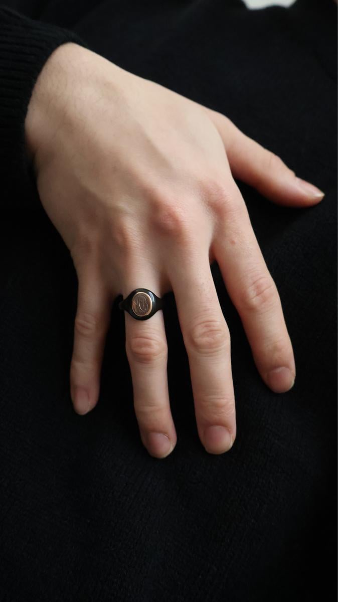 English antique モーニングジュエリー ジェットリング /9CT gold |