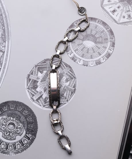 c.1950 France / Chevron Engraved ID Bracelet / Silver 800