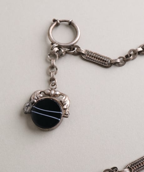 c.1880–1920 Austria-Hungary / ウォッチチェーン / Silver 750 & Banded Onyx