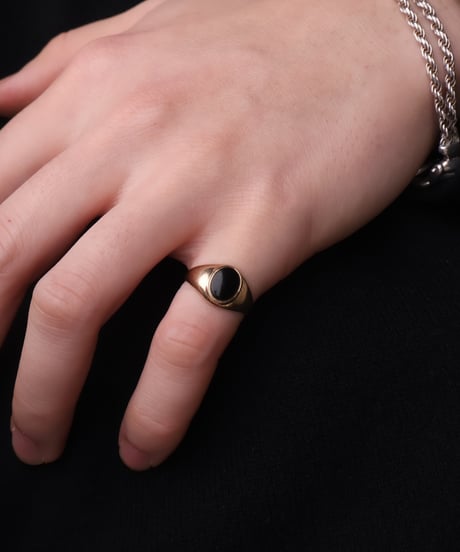 c.1970 England (Birmingham) / シグネットリング / 9ct Gold×Black Onyx