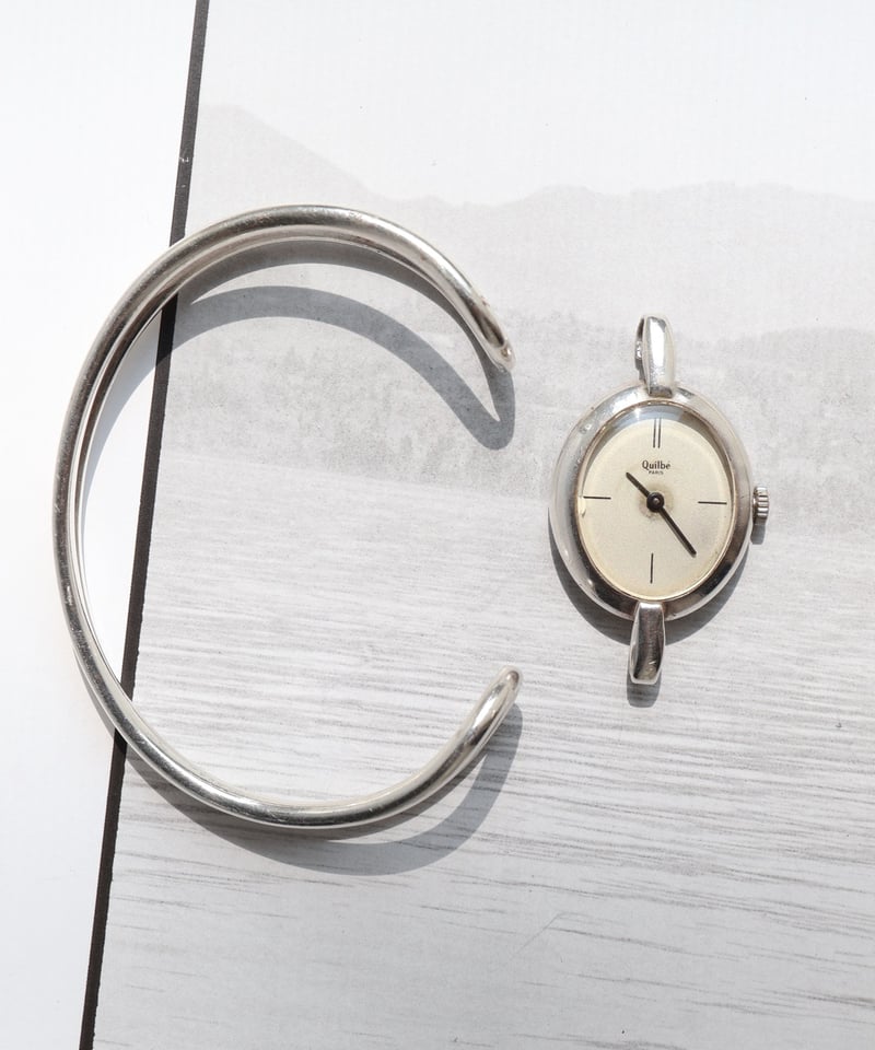 c.1960s France / Quilbé Paris シルバーバングルウォッチ / Si