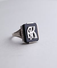 c.1930 Czechoslovakia / Initial  Ring / Silver 800 Onyx