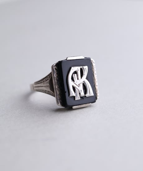 c.1930 Czechoslovakia / Initial  Ring / Silver 800 Onyx